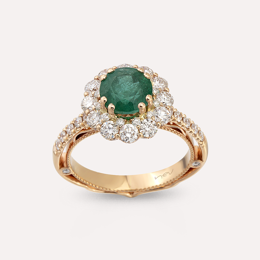 Mila 2.90 CT Emerald and Diamond Rose Gold Ring - 2