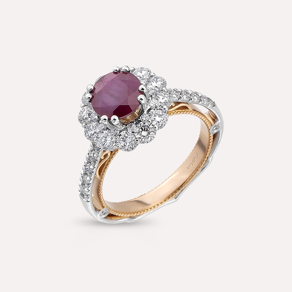 Mila 3.15 CT Yakut ve Pırlanta Taşlı Rose Altın Yüzük - 4