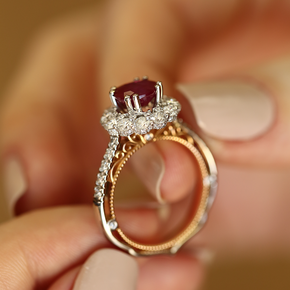 Mila 3.15 CT Yakut ve Pırlanta Taşlı Rose Altın Yüzük - 1