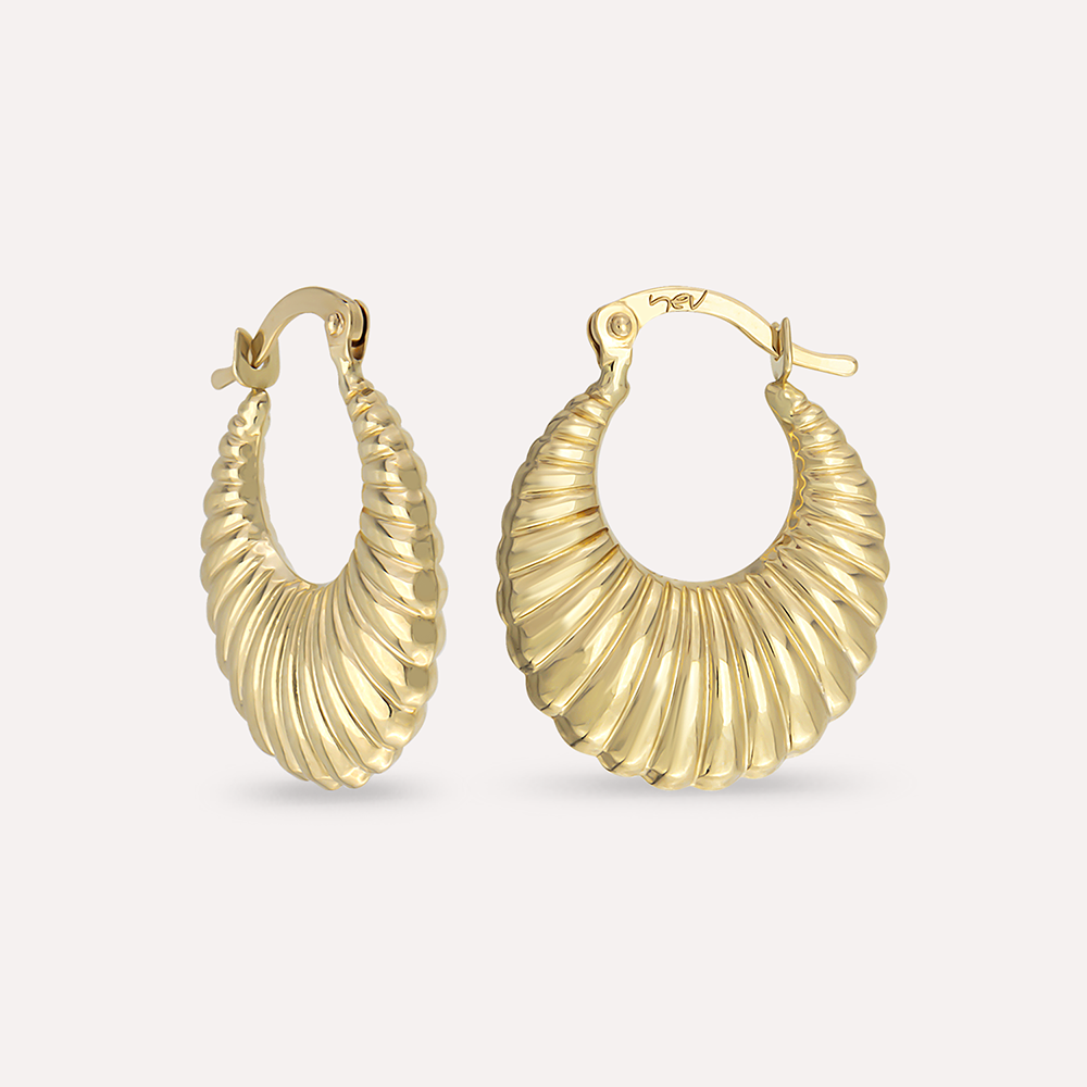 Mini Clam Yellow Gold Hoop Earring - 2