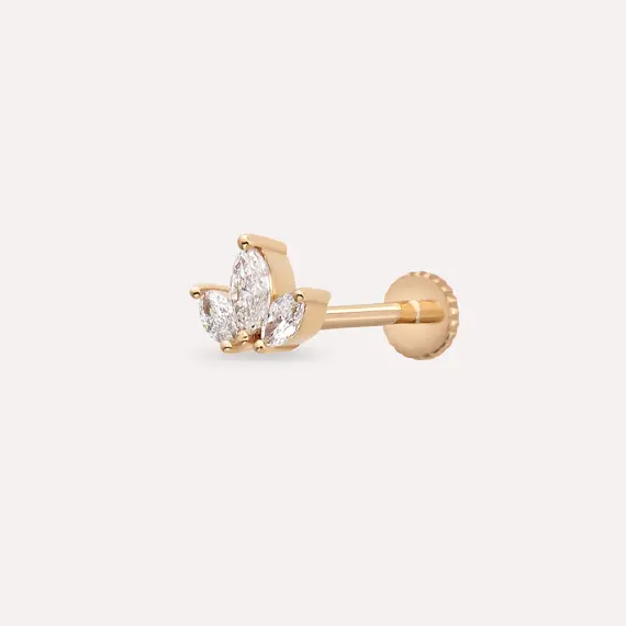 Mini Lotus Pırlanta Taşlı Rose Altın Piercing - 1