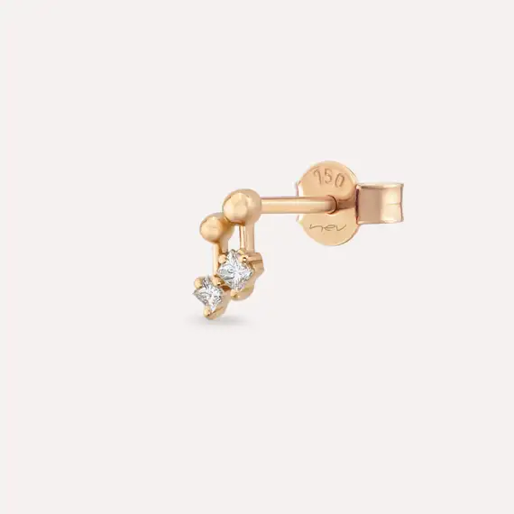 Mini Nota Princess Cut Diamond Rose Gold Single Earring - 1