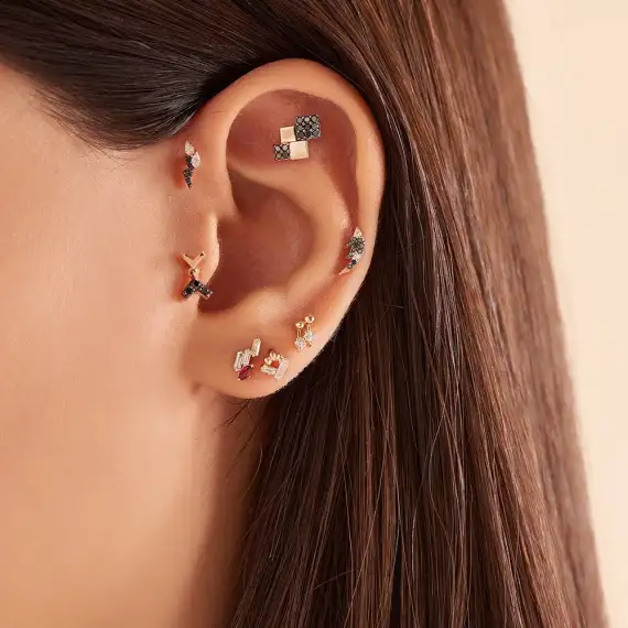 Mini Nota Princess Cut Diamond Rose Gold Single Earring - 2