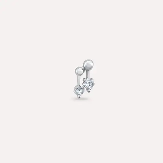 Mini Nota Princess Cut Diamond White Gold Single Earring - 3