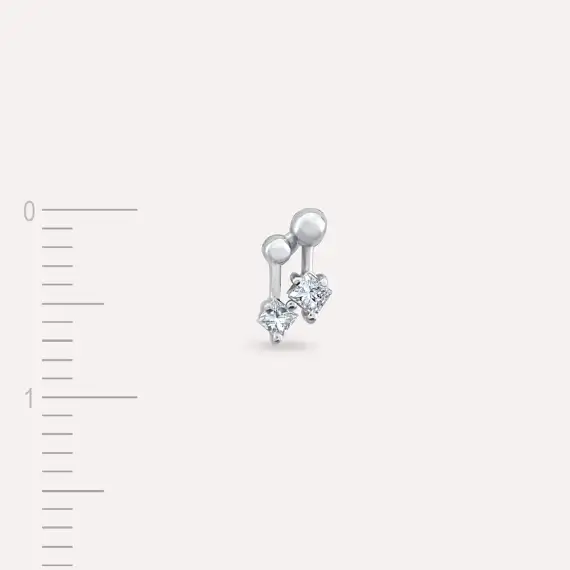 Mini Nota Princess Cut Diamond White Gold Single Earring - 4