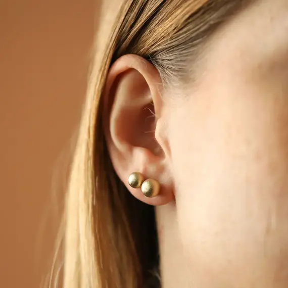 Mini Yellow Gold Textured Earrings - 2