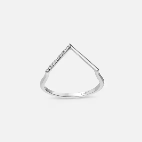 Minimal Diamond White Gold Chevron Ring - 1