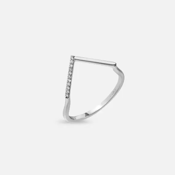 Minimal Diamond White Gold Chevron Ring - 2