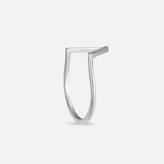 Minimal Diamond White Gold Chevron Ring - 4