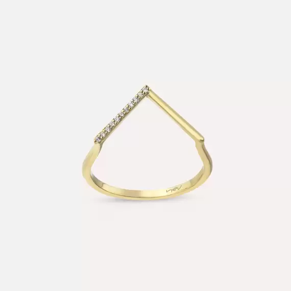 Minimal Diamond Yellow Gold Chevron Ring - 1