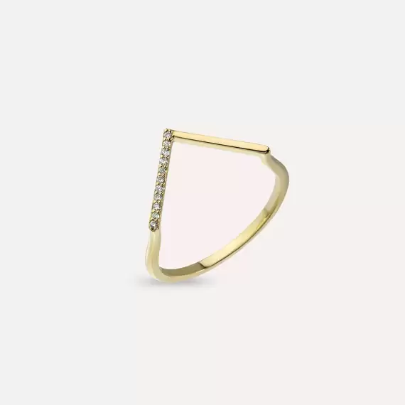 Minimal Diamond Yellow Gold Chevron Ring - 4