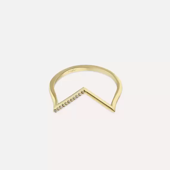 Minimal Diamond Yellow Gold Chevron Ring - 5