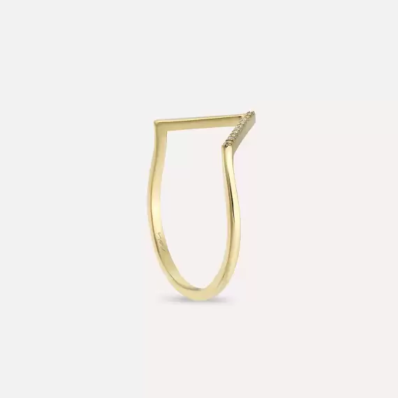 Minimal Diamond Yellow Gold Chevron Ring - 6