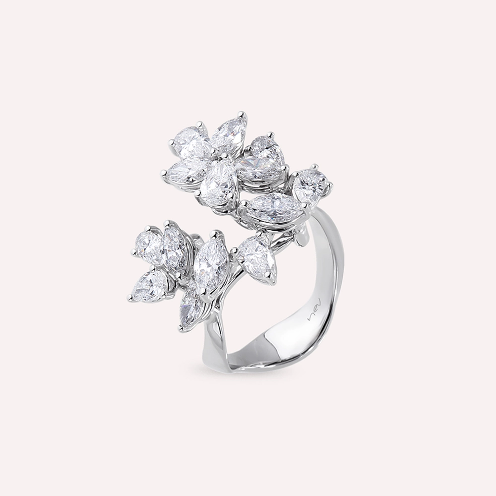 Mirage 2.60 CT Marquise and Pear Cut Diamond White Gold Ring - 3