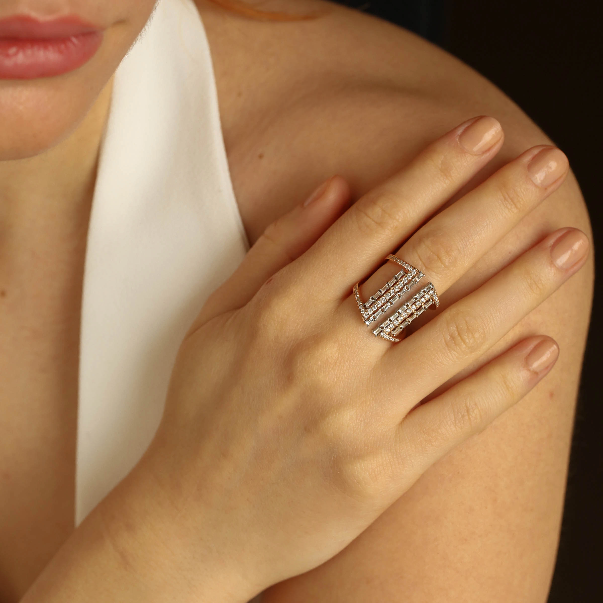 Mireler 1.10 CT Baget Pırlanta Taşlı Rose Altın Yüzük - 1