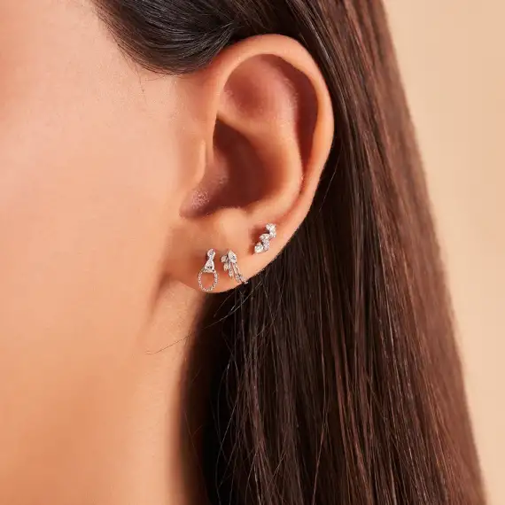 Mirror Pear Cut Diamond White Gold Single Earring - 2