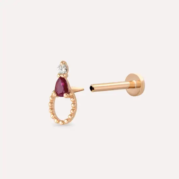 Mirror Yakut ve Pırlanta Taşlı Rose Altın Piercing - 1