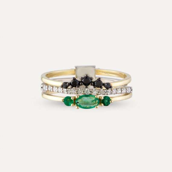 Mojito 0.55 CT Diamond, Emerald and Black Diamond Ring - 3