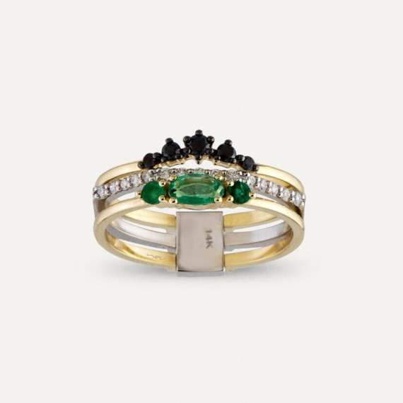 Mojito 0.55 CT Diamond, Emerald and Black Diamond Ring - 1