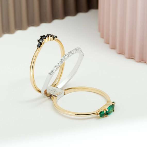 Mojito 0.55 CT Diamond, Emerald and Black Diamond Ring - 2
