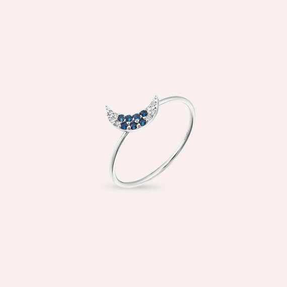 Moon 0.09 CT Blue Sapphire and Diamond White Gold Ring - 3