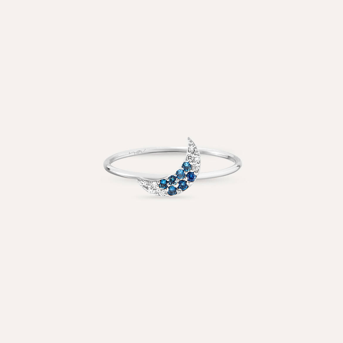 Moon 0.09 CT Blue Sapphire and Diamond White Gold Ring
