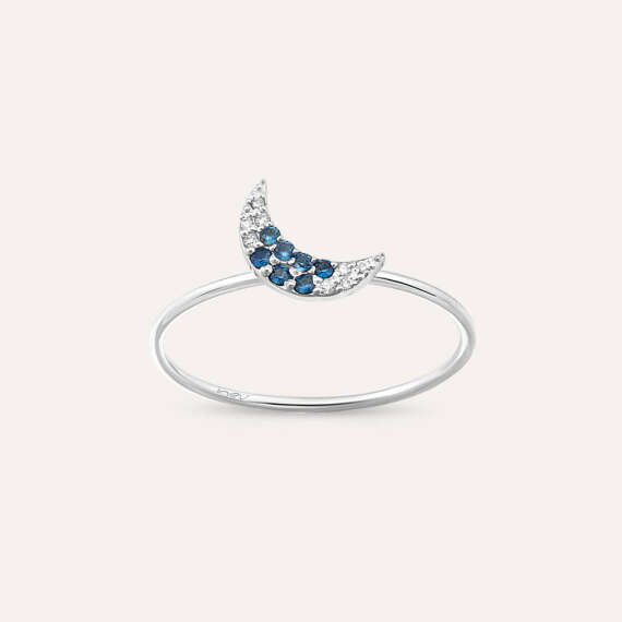 Moon 0.09 CT Blue Sapphire and Diamond White Gold Ring - 1