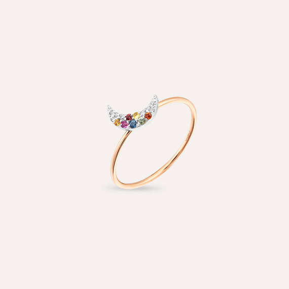 Moon 0.11 CT Multicolor Sapphire Rose Gold Ring - 3