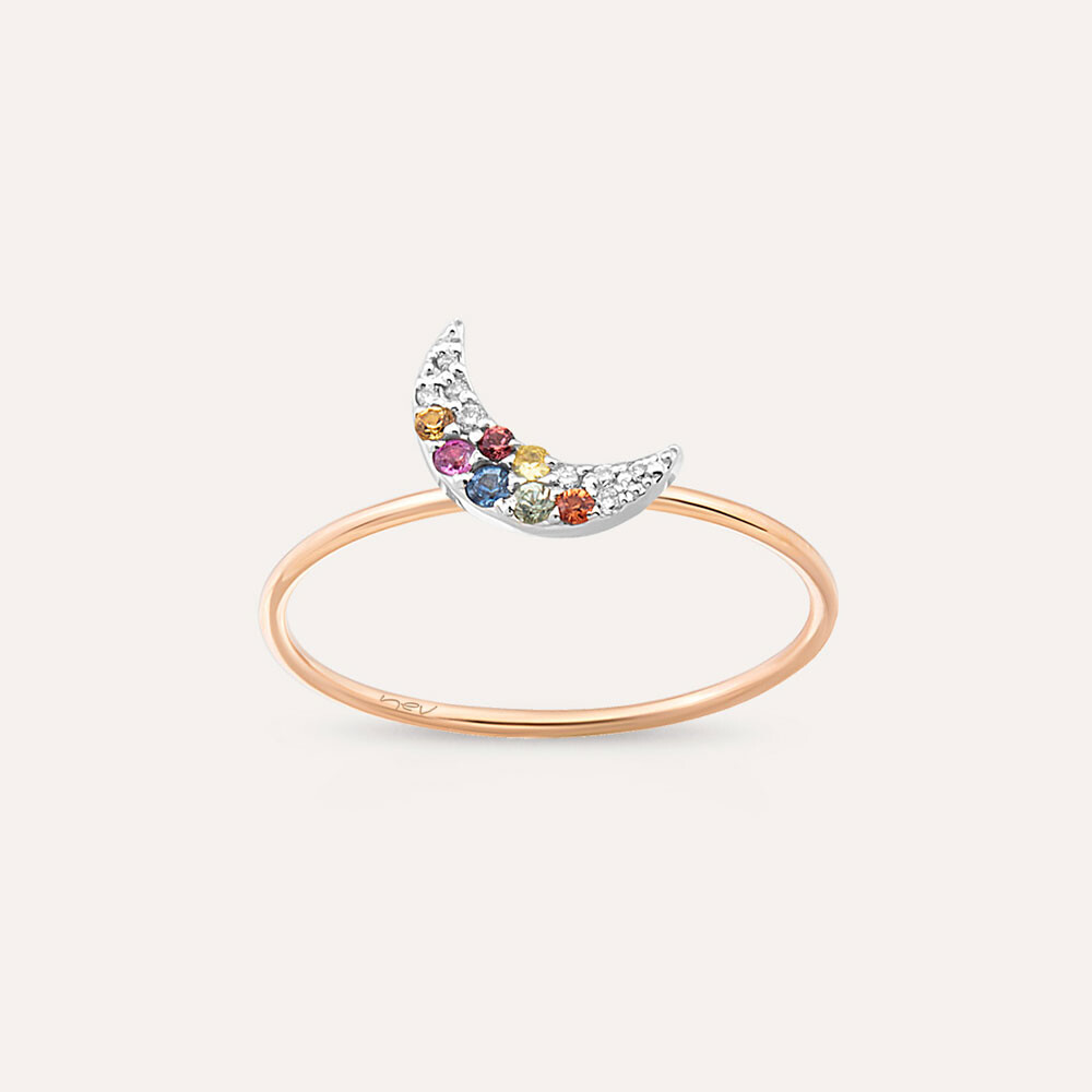 Moon 0.11 CT Multicolor Sapphire Rose Gold Ring