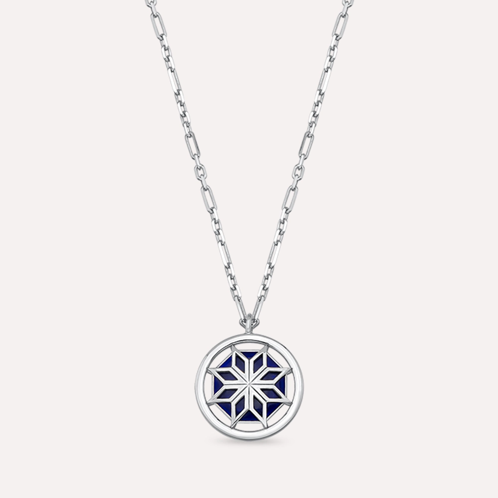 Mosaic No:2 Navy Blue Enamel Silver Necklace - 3
