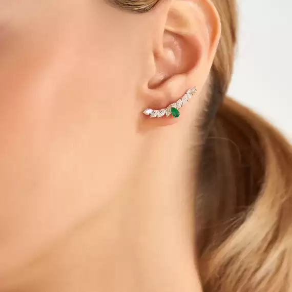 Muse 2.54 CT Emerald and Diamond Yellow Gold Earring - 2