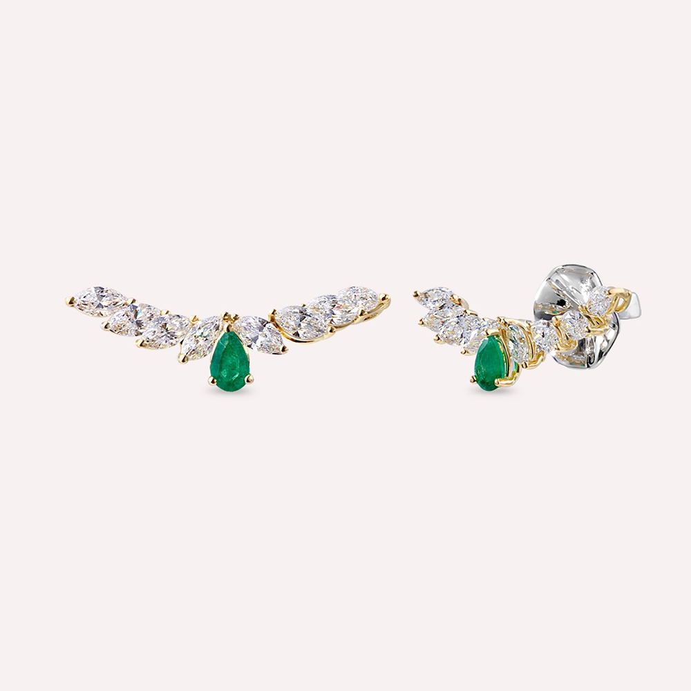 Muse 2.54 CT Emerald and Diamond Yellow Gold Earring - 1