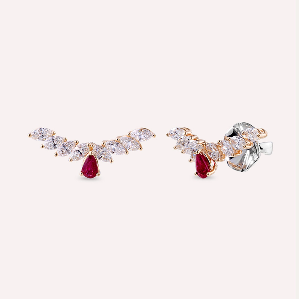 Muse 2.74 CT Ruby and Diamond Rose Gold Earring - 1