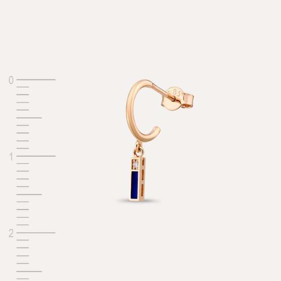 Navy Blue Enamel and Diamond İ Letter Single Dangling Earring - 3