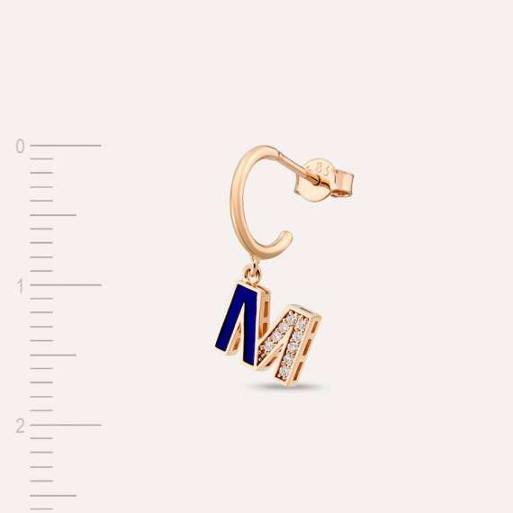 Navy Blue Enamel and Diamond M Letter Single Dangling Earring - 3