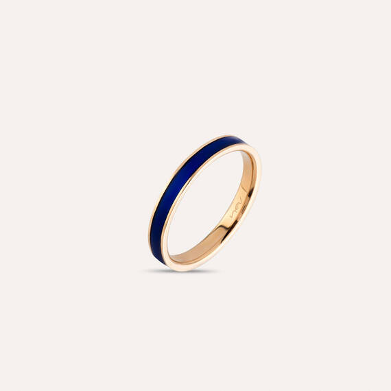 Navy Blue Enamel Gold Ring - 3