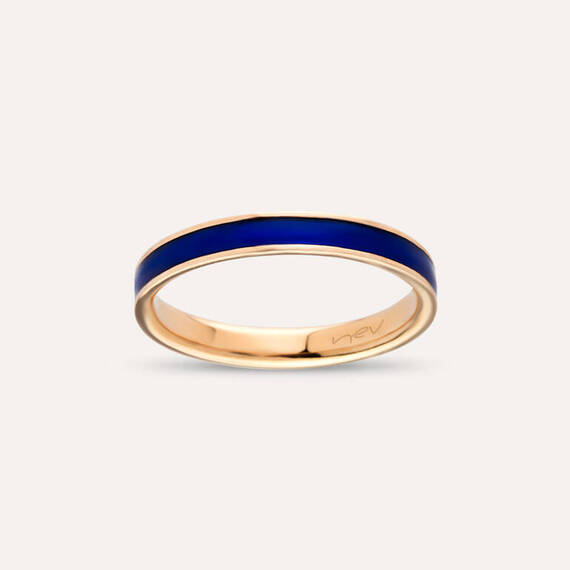 Navy Blue Enamel Gold Ring - 1