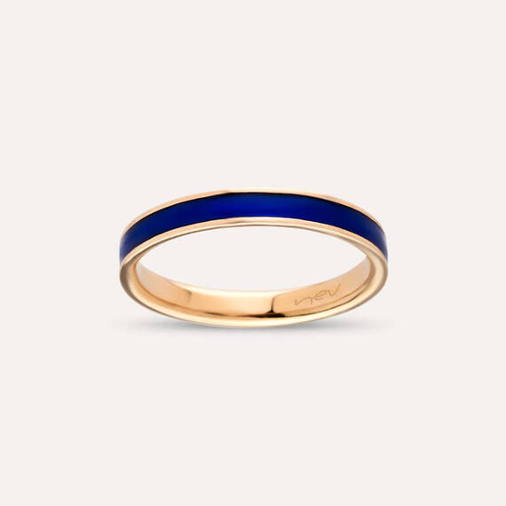 Navy Blue Enamel Gold Ring - 2