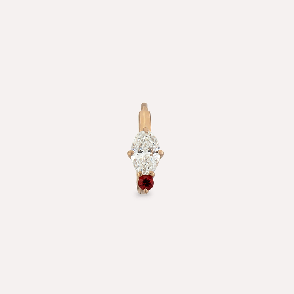 Nell 0.26 CT Red Safir ve Oval Kesim Pırlanta Taşlı Halka Piercing - 1