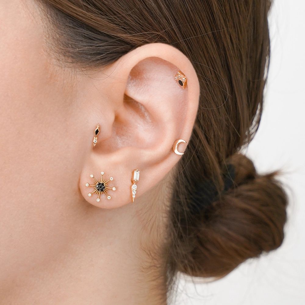 Nia Diamond and Black Enamel Rose Gold Piercing - 3