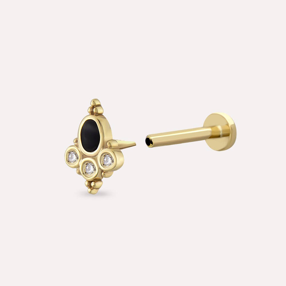 Nia Diamond and Black Enamel Yellow Gold Piercing - 3