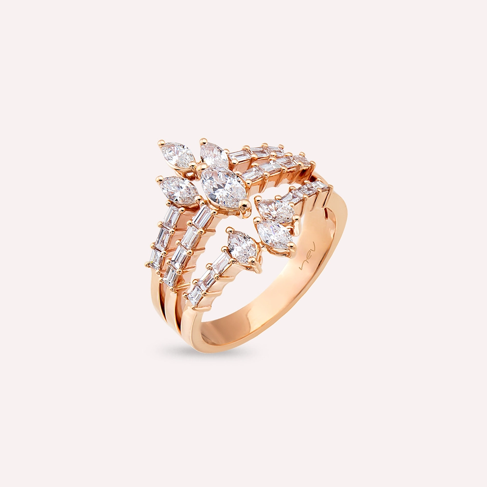 Niki 1.43 CT Baguette and Marquise Cut Diamond Rose Gold Ring - 4