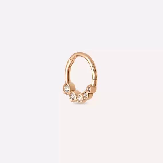 Nori Pırlanta Taşlı Rose Altın Halka Piercing - 4