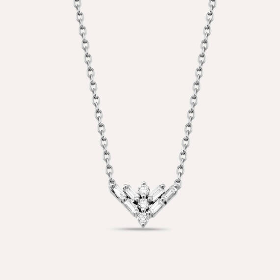 Nova 0.14 CT Baguette Cut Diamond White Gold Pendant - 1