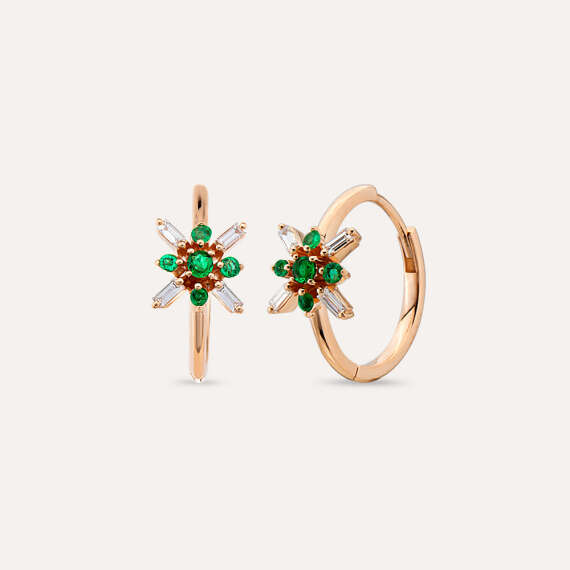 Nuova 0.48 CT Emerald and Baguette Cut Diamond Rose Gold Earring - 2