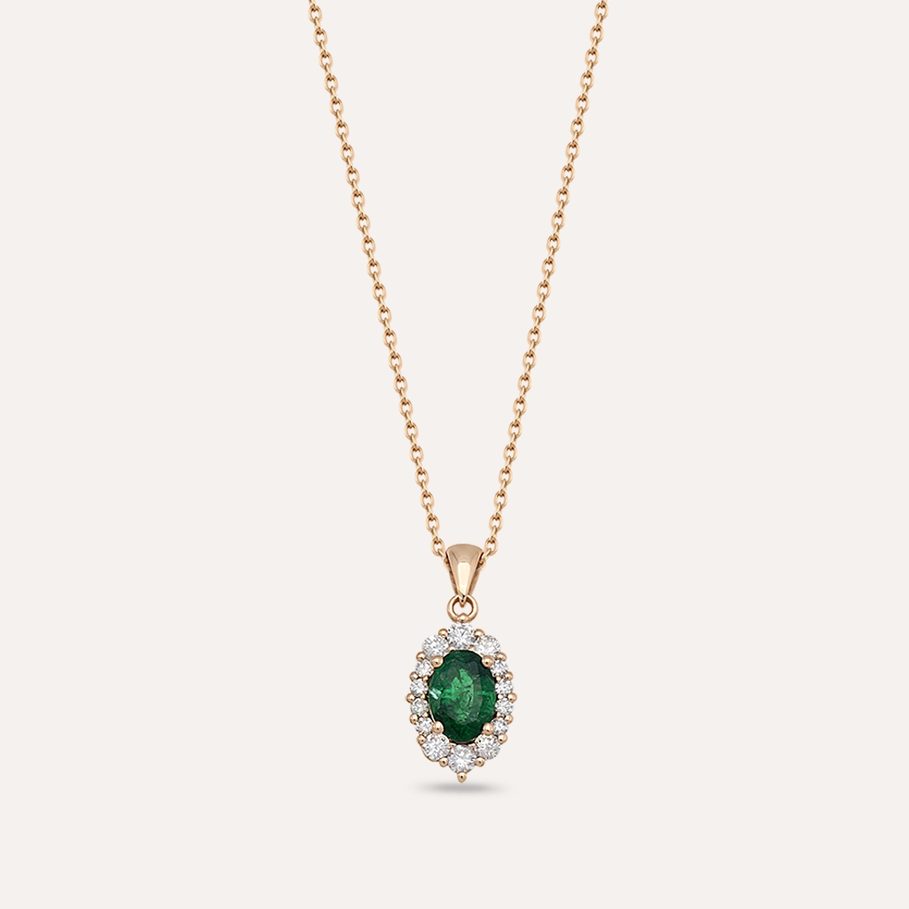 Nyla 1.03 CT Emerald and Diamond Rose Gold Necklace - 1
