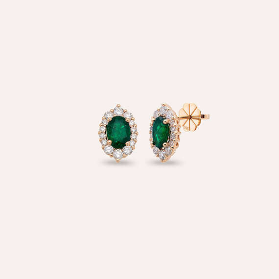 Nyla 2.02 CT Emerald and Diamond Rose Gold Earring - 1