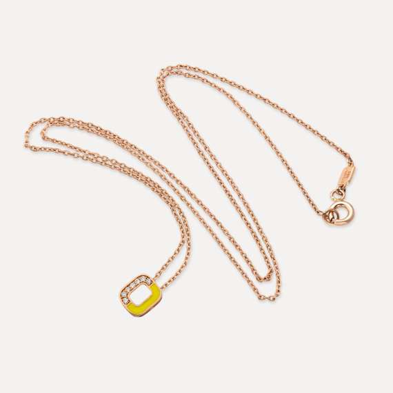 O Letter Diamond and Yellow Enamel Rose Gold Pendant - 5