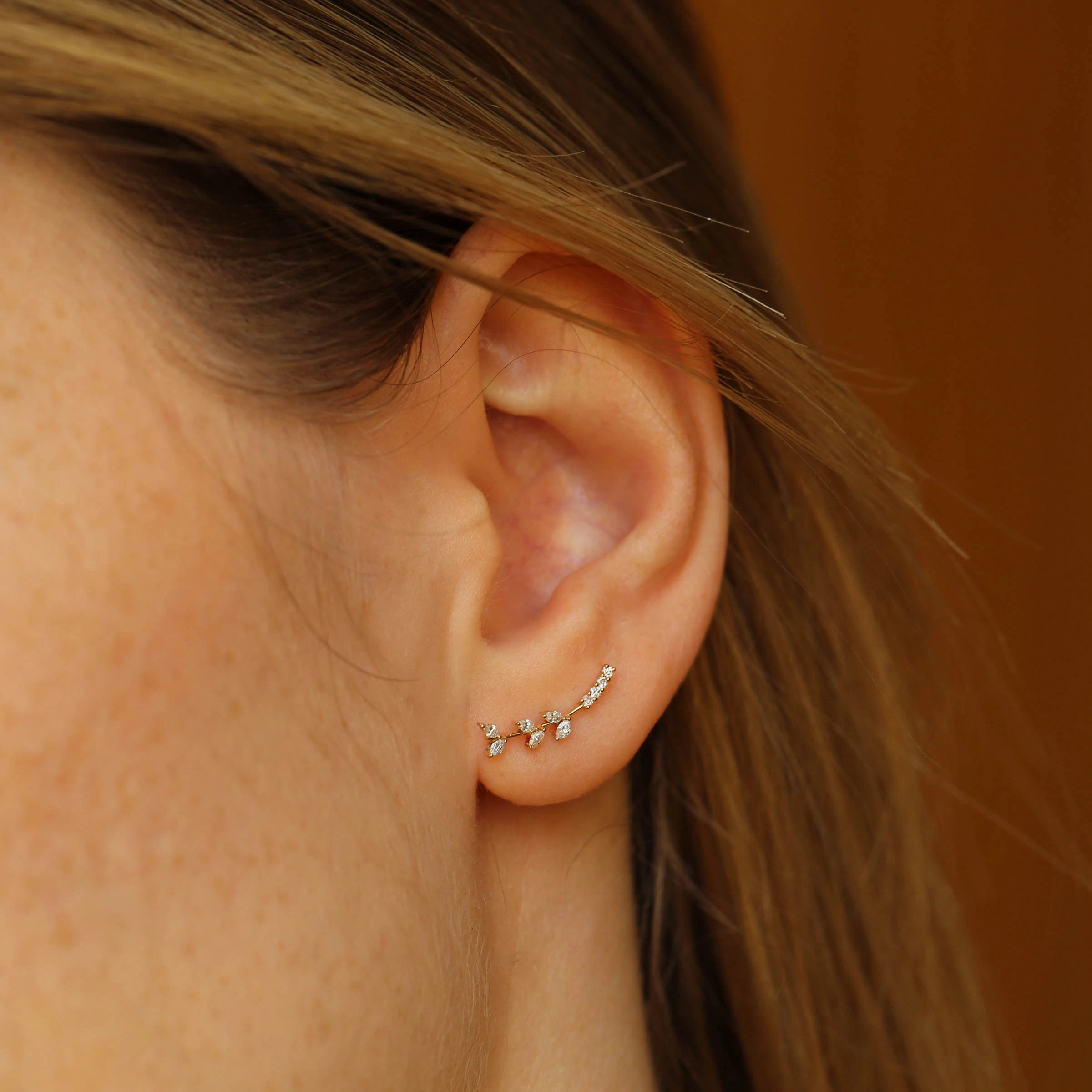 Olina Marquise Cut Diamond Rose Gold Single Earring - 2