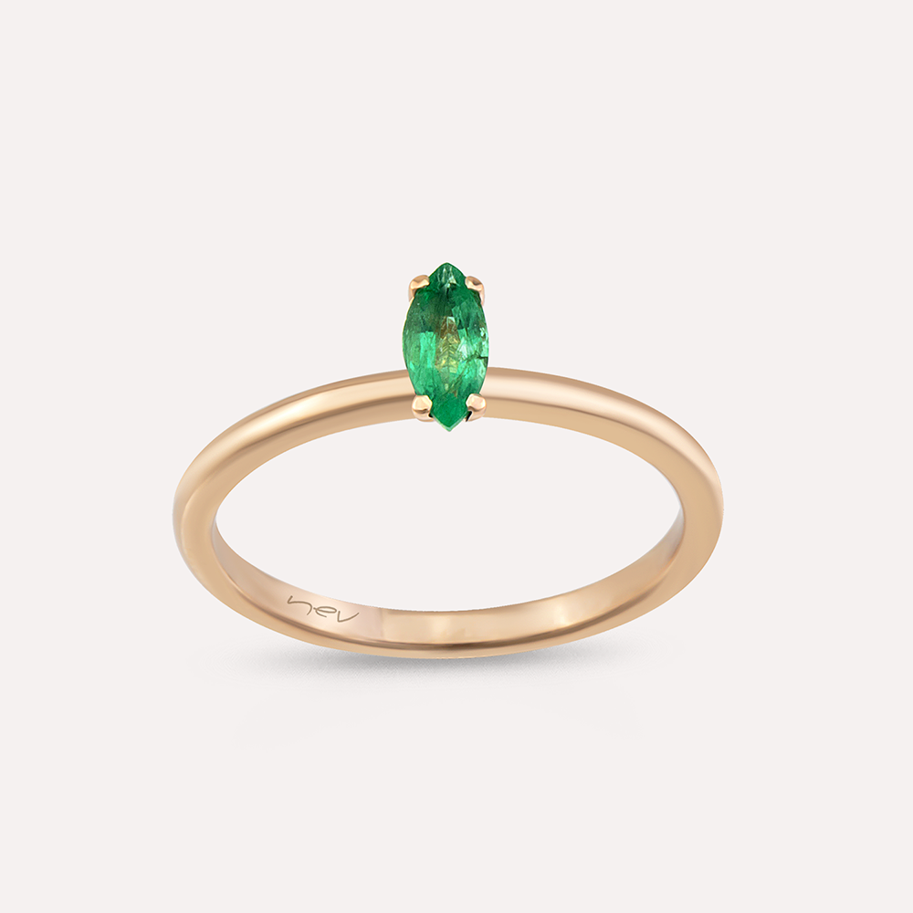 Olivia 0.34 CT Marquise Cut Emerald Rose Gold Ring - 1